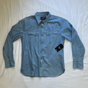 Freenote Cloth Western Shirt - Turquoise Snap Buttons Blue Slub Chambray - Large
